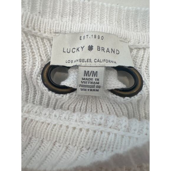Lucky Brand White Lace Back Tie Sweater Size Medium Whimsy - Picture 10 of 16